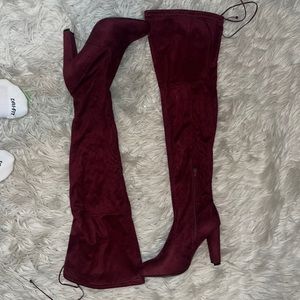 Burgundy Red, sexy thigh-high boots